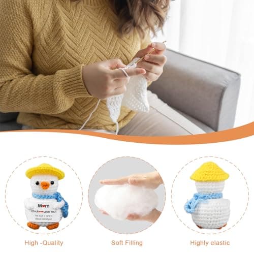FilmHOO Mothers Day Birthday Gifts for Mom from Daughter Son Stocking Stuffers for Women I Duck Love You Mom Handmade Crochet Funny Cool Cute Small Duck - Thumbnail 3