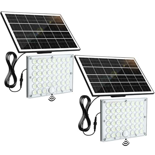 Solar Motion Lights Outdoor,3600LM Bright 184 LEDs Larger Solar Panel Security Lights 3600mAh Battery,3 Modes Flood Lights Outside 6500K IP65 Waterproof for Yard,Garage,Patio,16.4ft Cord,2Pack