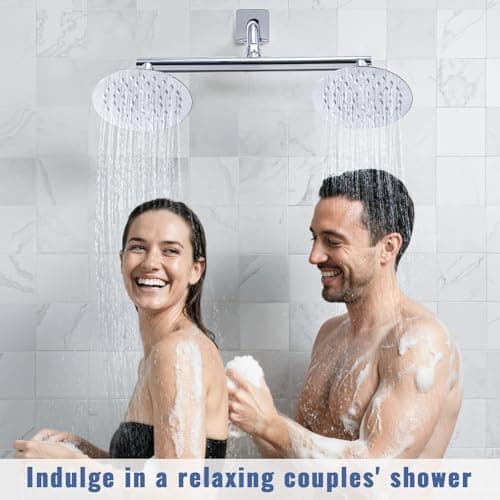 G-Promise All Metal Double Shower Head Built-in Water Flow Control Shut-Off Valve, High Pressure Dual Shower Head Prepare for Couples Walk-in Bathroom or Small Space Bathroom (Chrome) - Thumbnail 5