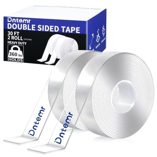 Dntemr Double Sided Tape Heavy Duty 2 Rolls Nano Tape (Total 30 Feet) for Poster Carpet Picture Hanging Strip Rug Strong Adhesive Multipurpose Clear Mounting Two Stick Sided DIY Tape - Image 1