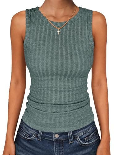 ANRABESS High Neck Tank Tops for Women Sleeveless Shirts Summer 2026 Basic Soft Slim Fit Racerback Trendy Casual Outfits Green XXL - Image 1