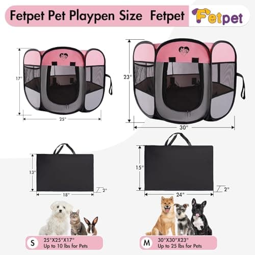 Fetpet Dog Cat Playpen, Portable Foldable Dog Playpen Outdoor/Indoor Tent Crate Cage with Zipper Top Cover Door for Small Pet, Enclosed Dog Kennel for Kitten/Rabbit/Puppy - Thumbnail 2