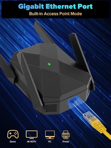 2026 AX3000 WiFi 6 Extender, WiFi Extender Signal Booster-Dual Band (2.4G/5.8G), Long Range WiFi Booster with Gigabit Ethernet Port, Access Point, No Required App, Easy Setup and Faster Speed (Black) - Thumbnail 4