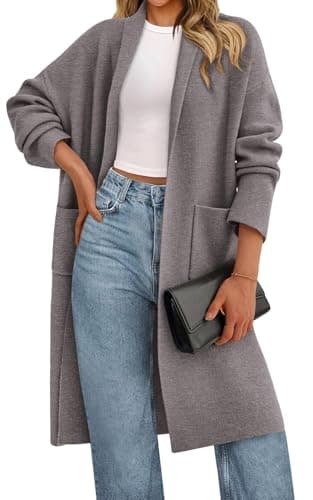 PRETTYGARDEN Women Spring Sweater Open Front Solid Color Drop Shoulder Loose Fit Knit Long Cardigans for Women Trendy (Grey, Small) - Image 1