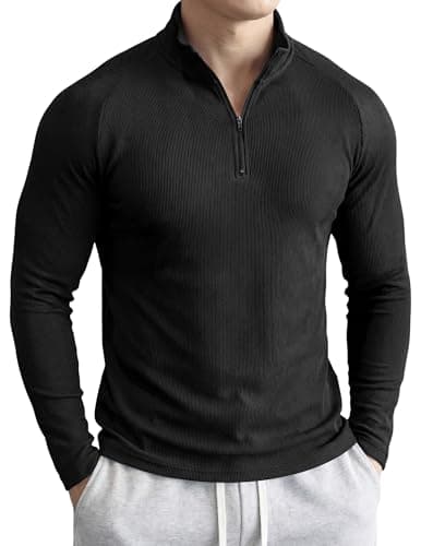 JMIERR Mens Quarter Zip Slim Fit Muscle Shirts Stretchy Breathable Textured Vintage Golf T Shirts for Athletic Workout Running, 3X-Large, A Black