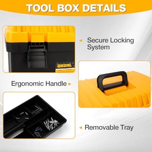 4 Pack Tool Box Heavy Duty Plastic Toolbox with Removable Trays & Dividers,Professional Lockable Portable Storage Box 13"15"17"19"Organizers for Garage Workshop Jobsite Home Hand Power Craft Tools - Thumbnail 4