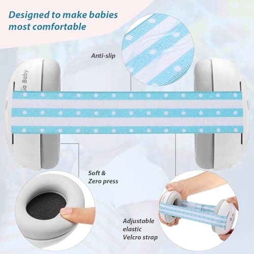 Laudexua Baby Ear Protection, Noise Cancelling Headphones for Babies and Toddlers Up to 36 Months, Comfortable Infant Ear Muffs for Effectively Hearing Protection & Help Sleep (Blue) - Thumbnail 6