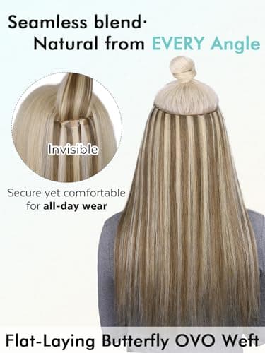 WIGNEE 100% Remy Double Weft Invisible PU OVO Human Hair Extensions 14 Inch Micro Beads Real Human Hair Extensions Blonde Ombre Wefts Hair Extensions Real Human Hair(9A/60) - Thumbnail 3