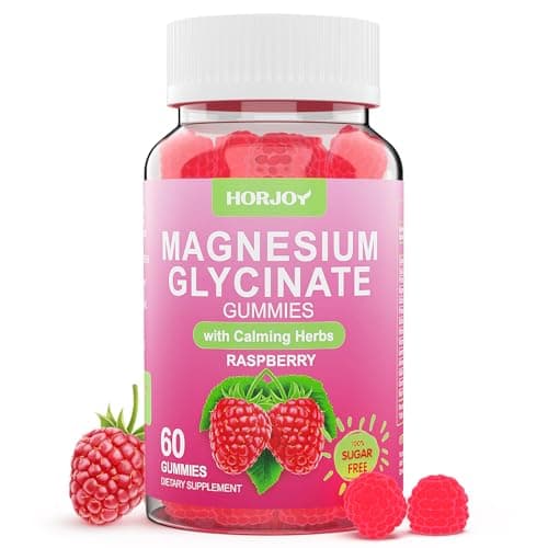 Magnesium Glycinate Gummies 600mg, Sugar Free Magnesium Gummies for Adults with Ashwagandha, Lemon Balm & GABA for Sleep, Mood Support and Relaxation, Vegan, 60 Raspberry