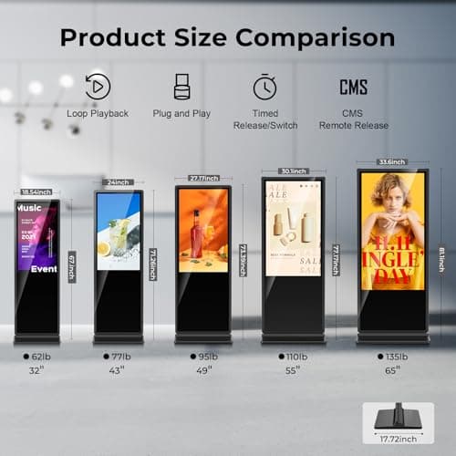 YCKJNB 43 inch 4K Indoor Digital Signage LCD Screen IPS Floor Standing Digital Kiosks Interactive Displays with WiFi HDMI/USB Input Auto AD Player, Android OS Black - Thumbnail 2