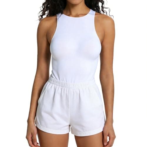 Bolsamila Bodysuits for Women Shapewear Tummy Control High Neck strapless Sleeve Basic Slim Fit Compression Tank Tops Going Out White XL - Thumbnail 4