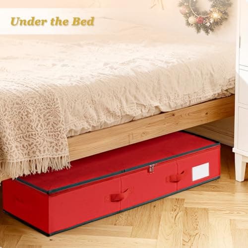 Criusia Gift Wrapping Paper Organizer Storage, Durable Underbed Storage Container Fits 24 Rolls, with Removable Dividers and Pockets for Ribbon, Ornaments, Holiday Accessories, Red - Thumbnail 6