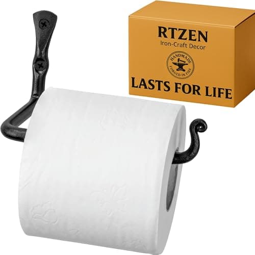 RTZEN Bathroom Toilet Paper Holder - Handcrafted Rustic Wrought Iron Wall Decor Toilet Roll Holder - Black Matte Wall Mount Bar for Modern Farmhouse Bathroom Decor - Image 1