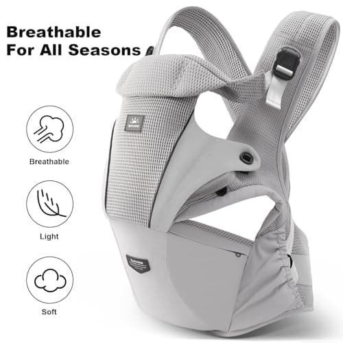 SUNVENO Baby Hip Carrier, Baby Carrier with Hip Seat, Patented Ergonomic Support for Heavy Babies, Lightweight Breathable Design, 7-45 lbs - Thumbnail 4