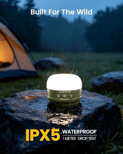 Glocusent Camping Lights Rechargeable, 5000mAh 120H Runtime, Led Camping Lantern with 5 Brightness 3 Modes & SOS, IPX5 Waterproof, Pocket Lanterns for Power Outages, Emergency Light, Camping - Thumbnail 6