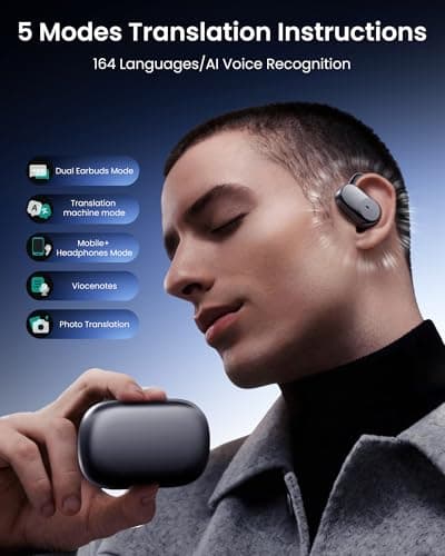 FERRISA Translation Earbuds Real Time, 3-in-1 AI Translation Earbuds with 164 Languages, 60H Playtime Bluetooth Translator Headphones, Open Ear Wireless Earbuds for Travel Business Calls - Thumbnail 4
