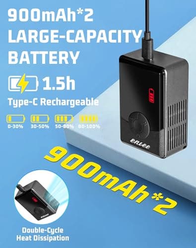 ENLEE Mini Electric Bike Pump, Portable Rechargeable Bike Pump with Gauge, 130PSI Fast Inflate Digital Bike Air Pump with Presta & Schrader Valve for MTB Road E-Bike, Motorcycle, Ball, Auto Stop - Thumbnail 3
