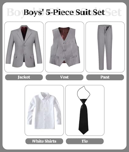 Boys Suit Size 8 Light Grey Kids Wedding Outfit for Toddler Formal Suit Set Easter Oufit Teenage Homecoming with Dress Shirt and Tie - Thumbnail 2