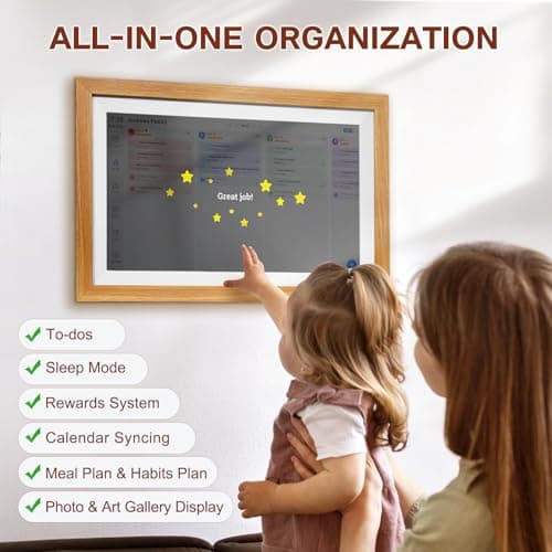 EMOLENDAR Digital Calendar,15.6 Inch Smart Wifi Electronic Calendar with Wooden Frame, Full HD Touchscreen Display Picture Frame Calendar for Family Mom Schedules Planner Organizing-Wall & Desk Mountable - Thumbnail 2