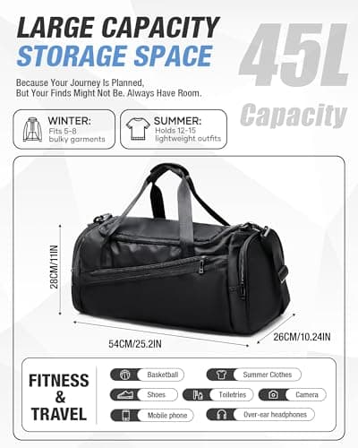 Gym Duffle Bag for Men Women 3 in 1 Waterproof Sports Travel Carry On Duffel Bag Backpack with Shoe Compartment & Wet Pocket for Traveling Workout Weekender Overnight - Thumbnail 5