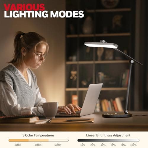 Honeywell Desk Lamp for Home Office, H4 Sunturalux™ Eye-Caring LED Desk Light, 700LM Dimmable Desk Lamp with Timer, Adjustable Desk Reading Light, Touch Auto Dimming Table Lamp for Study, Bedroom - Thumbnail 2