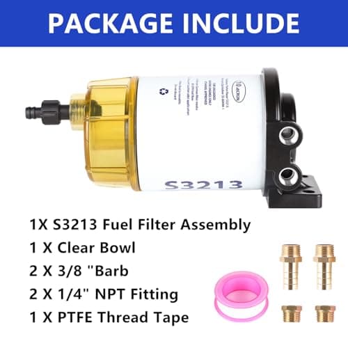 S3213 Fuel Water Separator Filter Assembly Kit - 10 Micron Marine Boat Filter for Mercury Yamaha Outboard Motor - Replaces S3214, 35-60494-1, 18-7932-1, 18-17928, 35-809097 Fuel Water Separator Filter - Thumbnail 4