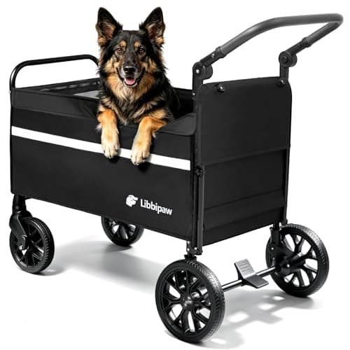 Libbipaw Dog Wagon for Medium & Large Dogs, Foldable All-Terrain Dog Stroller Wagon with Ramp, Adjustable Handle, One-Step Brake, Heavy Duty Pet Wagon (Black)