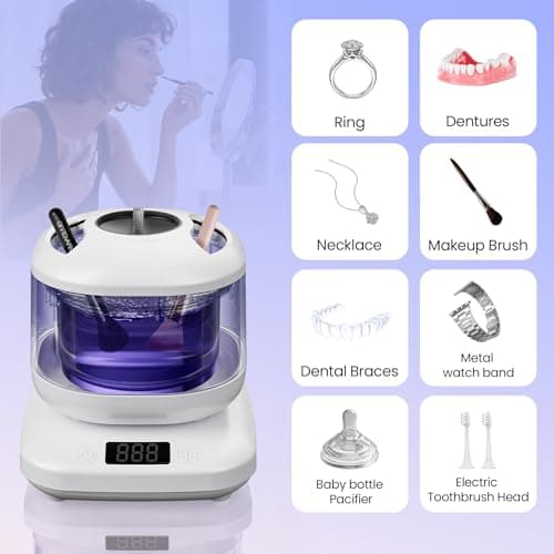 Ultrasonic Jewelry Cleaner with Detachable Tank, Makeup Brush Cleaner Machine Professional for Rings, Necklaces, 4 Modes with U-V, Portable Quiet, IPX7 Waterproof – Also Ideal for Retainers & Dentures - Thumbnail 4
