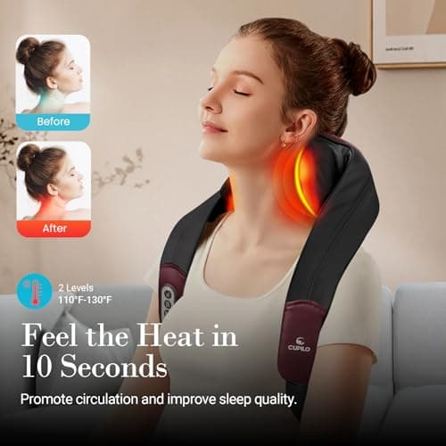 CuPiLo Shiatsu Neck Massager with Heat - Cordless 4D Expert Neck Shoulder Massage for Pain Relief,Upgarded Kneading Massager for Muscle Relaxation - Thumbnail 4