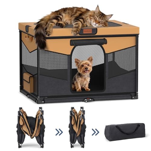 LOOBANI Foldable Dog Playpen for Small Dogs, Indoor/Outdoor Puppy Playpen with Removable Washable Fabric Enclosure, Sturdy Steel Frame & 690D Oxford Cloth, Portable Dog Cat Crate,32"x24"x22", Brown - Image 1