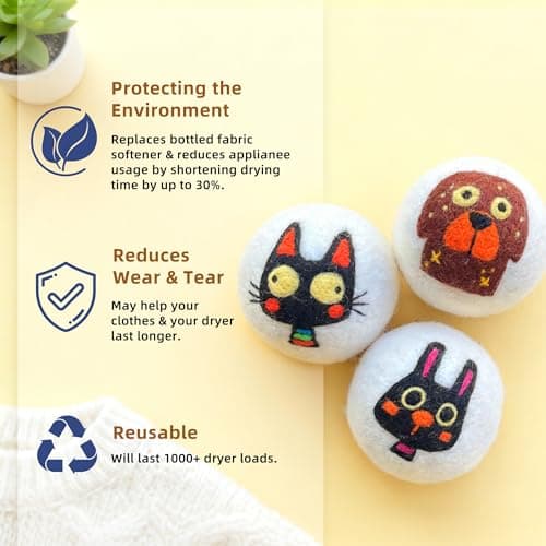 Reusable Wool Dryer Balls, 3.2-inch Handmade Felted Wool Balls (3-Pack), Softens Clothes, Naturally Reduces Drying Time and Static Electricity - Thumbnail 2