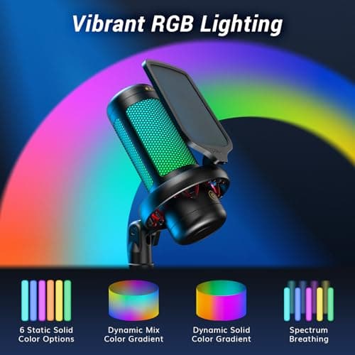 TONOR Gaming Microphone Set with Boom Arm, Vocal Condenser Microphone for PC with Stand, USB Mic with controllable RGB Light, One Tap Mute, Volume Control, for Discord, Twitch Streaming, TC310+ - Thumbnail 3