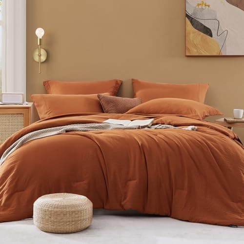 WRENSONGE King Size Comforter Sets- 7 Pieces Soft Burnt Orange Bed in a Bag King with Fitted Sheet, Flat Sheet 2 Pillow Shams, and 2 Pillowcases- Warm Bedding Set for All Season - Image 1