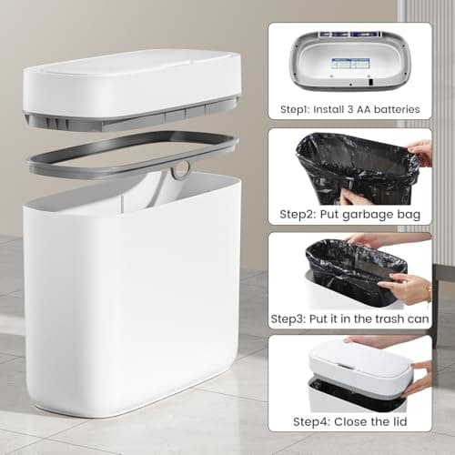 JUDRDO Small Trash Can for Bathroom, 3.5 Gallon Automatic Touchless Trash Can with Lid,Motion Sensor Slim Garbage Can Waterproof Trash Bin Waste Basket for Bedroom, Kitchen - Thumbnail 6