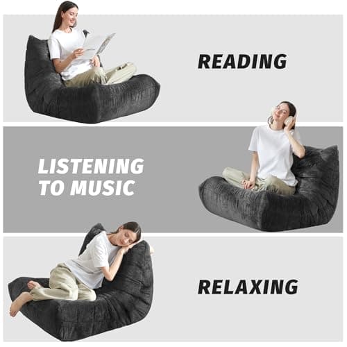 Homguava Bean Bag Chair, Giant Beanbag Chairs for Adults, Memory Foam Fireside Chair, Large Lazy Floor Sofa, Sofa Couch with High-Rebound Foam, Lounge Chair for Living Room, Bedroom (Grey, Single) - Thumbnail 4