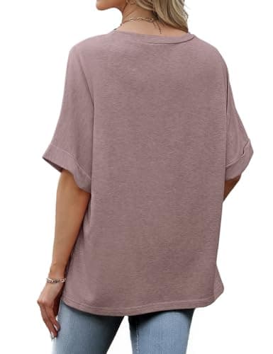 GKBK Womens Oversized T Shirts Crew Neck Short Sleeve Tops Spring Summer Business Dressy Casual Loose Fit Workout Work Blouse Tee Shirt 2026 Beach Trendy Plus Size Clothes Outfit Gray Purple XXL - Thumbnail 5