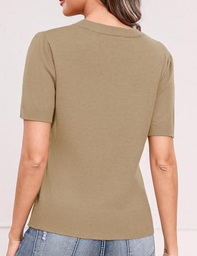 Totatuit Blouses for Women Dressy Casual Crop Short Sleeve Wool Sweater Work Ladies Travel Sweater Beige S - Thumbnail 3