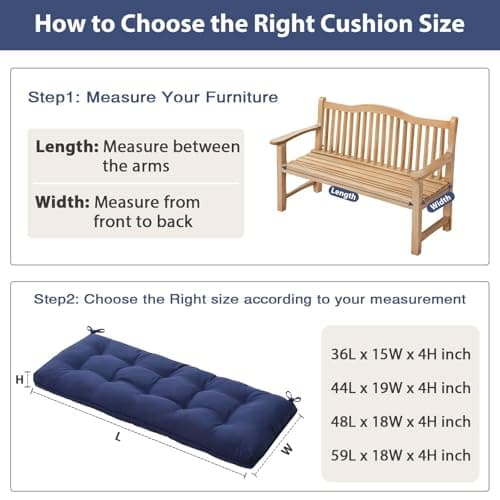 WEOAVRY 4" Thick Outdoor Bench Cushion 44x19x4 Inch, Waterproof Patio Furniture Cushions, Bench Seat Cushion for Porch Swing, Window, Indoor - Thumbnail 5