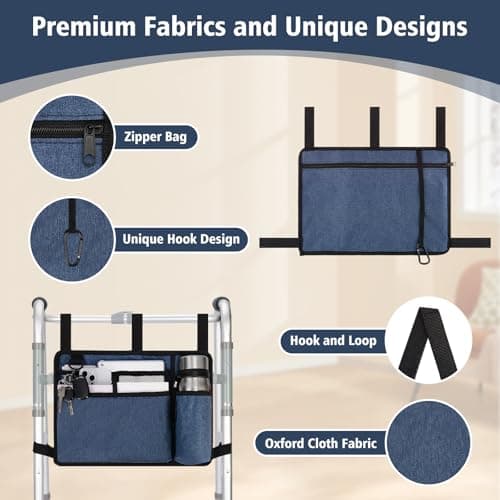 supregear Accessories Bag for Walker, Wheelchair, Rollator - Walker Basket Bag w/Cup Holder - Seniors Caddy Attachment Pouch, Water Resistant Large Capacity Carry Storage Carrier Tote - Thumbnail 2