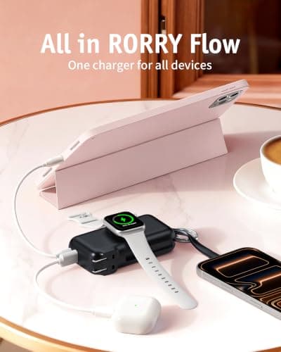 RORRY Flow Portable Charger, 10000mAh 40W Fast Charging Power Bank with Built-in USB C Cable and Foldable Wall Plug, Battery Pack Travel Essentials for iPhone 17/16/15, Apple Watch, iPad, MacBook - Thumbnail 2