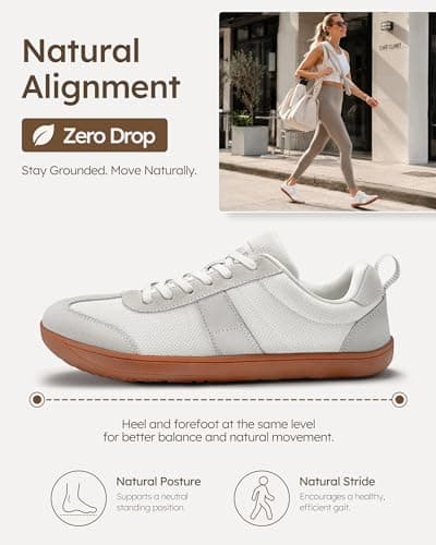 ATHMILE Barefoot Shoes Women Men Wide Toe Box Zero Drop Minimalist Fashion Sneakers for Walking Gym Hiking Trail Running Retro Casual Breathable Knit Lightweight Flexible Non Slip White - Thumbnail 3