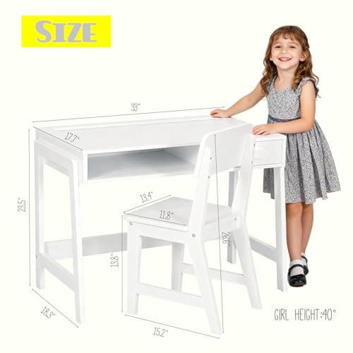 UTEX Kids Desk and Chair Set, Study Desk for Kids with Storage Bins, Wooden Children Study Table, Student Writing Desk for Bedroom & Study Room (1 Open & 1 Drawer) - Thumbnail 3