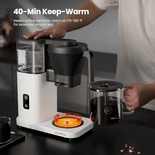 Kismile SCA-Certified 8 Cup Drip Coffee Maker, Pour Over Coffee Machine with 3s Instant Heat 197–205℉, Adjustable Flow Control, Removable Water Tank, Deep Cold Brew & 40 Min Keep Warm (Pearl White) - Thumbnail 5