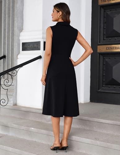 Work Midi Black Dresses for Women,Wrap Business Casual Funeral Outfit for Women,Wedding Guest Dresses XL - Thumbnail 4