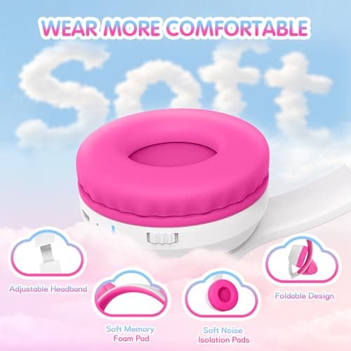 IFECCO Kids Wireless Headphones with Case,Cute LED Light Up Cat Ear Children Girls Bluetooth 6.0 Headphones Volume-limiting for School Travel Gifts - Thumbnail 5