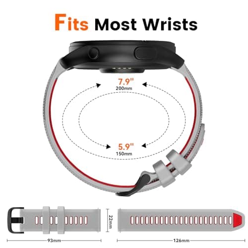 Velocarer Watch Band for Garmin Forerunner 265/Forerunner 255/Vivoactive 4/Venu 3/Venu 2, 22mm Quick Release Silicone Sport Bands, Light Gray & Red - Thumbnail 6