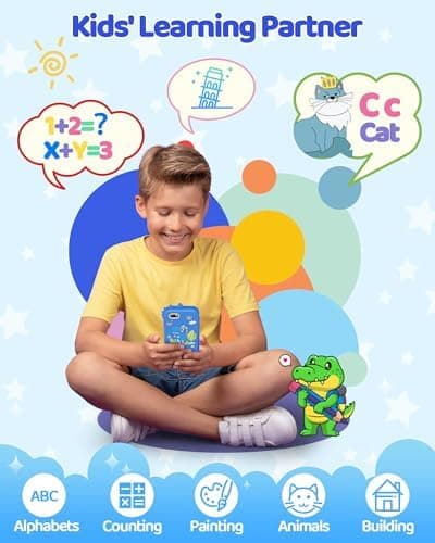 KOKODI Kids Smart Phone Toys, Birthday Gifts Idea Dinosaur Toys for 3 4 5 6 7 8 Year Old Boys, Touchscreen HD Digital Dual Video Camera, Preschool Learning Toy for Kids 3-5 Travel Trip Activity (Blue) - Thumbnail 3
