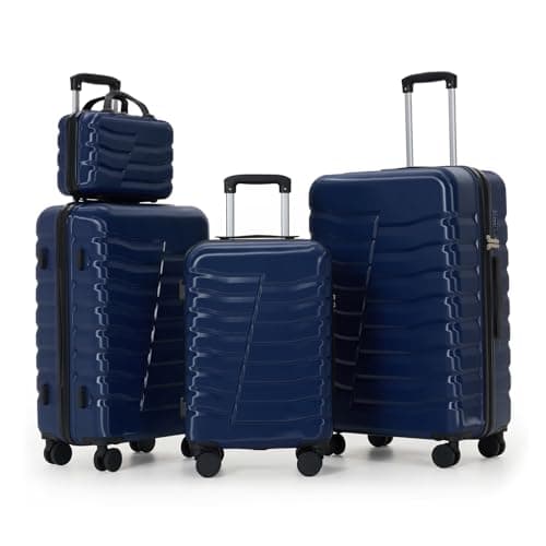 GettBetter Luggage Sets PC Hardshell Durable Suitcase Sets Double Spinner Wheels TSA Lock Zippers 4 Piece Luggage Set for Women Men,Back to School,Dark Blue(14/20/24/28 inch) - Image 1