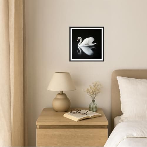 Moonow7 Swan Wall Art Framed – Small Minimalist Animal Print, Vintage Art Prints for Bedroom, Living Room, Entryway, Black and White Gallery Wall Decor, Zen Aesthetic Home Decor, Size 12x12” - Thumbnail 6
