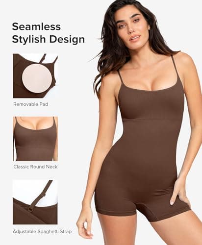 BRXL Seamless Workout Jumpsuits For Women Adjustable Spaghetti Strap Short Ribbed Romper Compression Sleeveless One Piece Gym Yoga Outfit Paded - Thumbnail 2